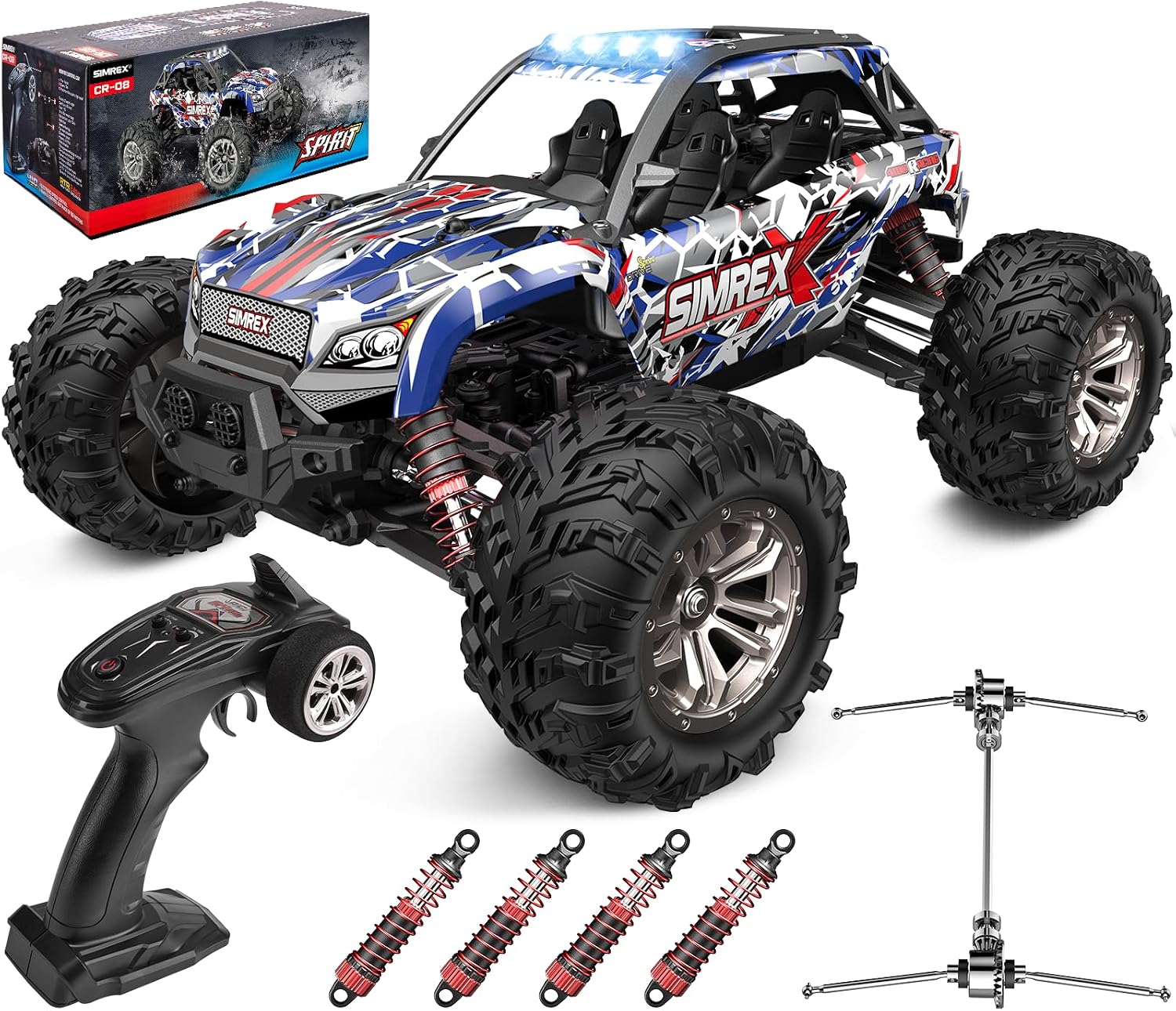 Rc Hobby Grade Monster Truck - 1/16スケールのホビーグレードRCカー。最高速度36km/hの4WDリモコン操作式モンスタートラック。2.4GHz無線で、あらゆる地形に対応したオフロード走行が可能な4x4。